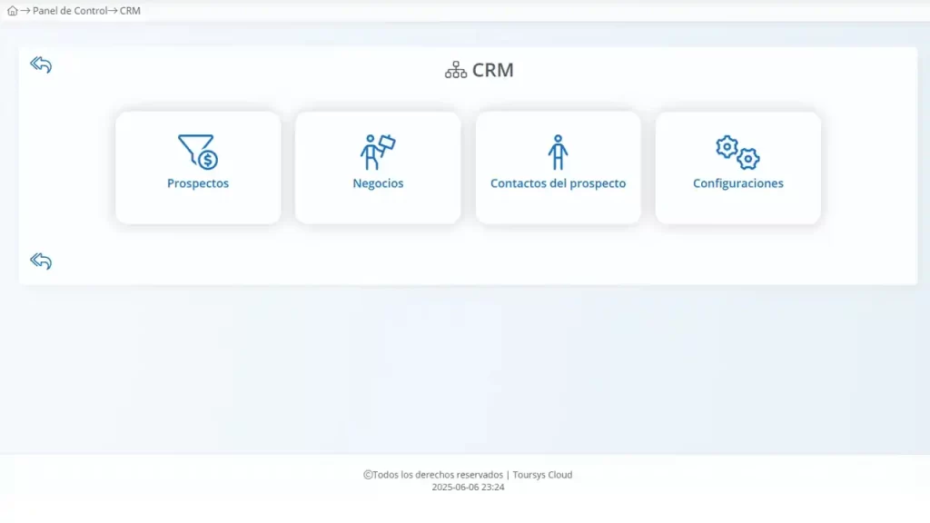 CRM del sistema Toursys para agencias de viajes.
