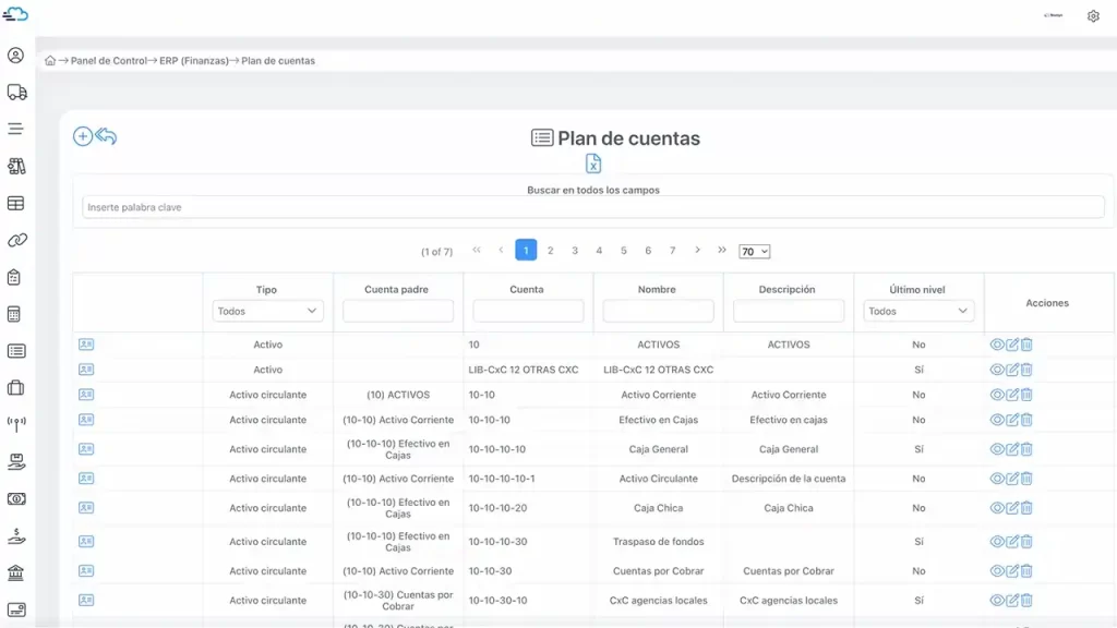 Plano de contas em software de contabilidade para agências.